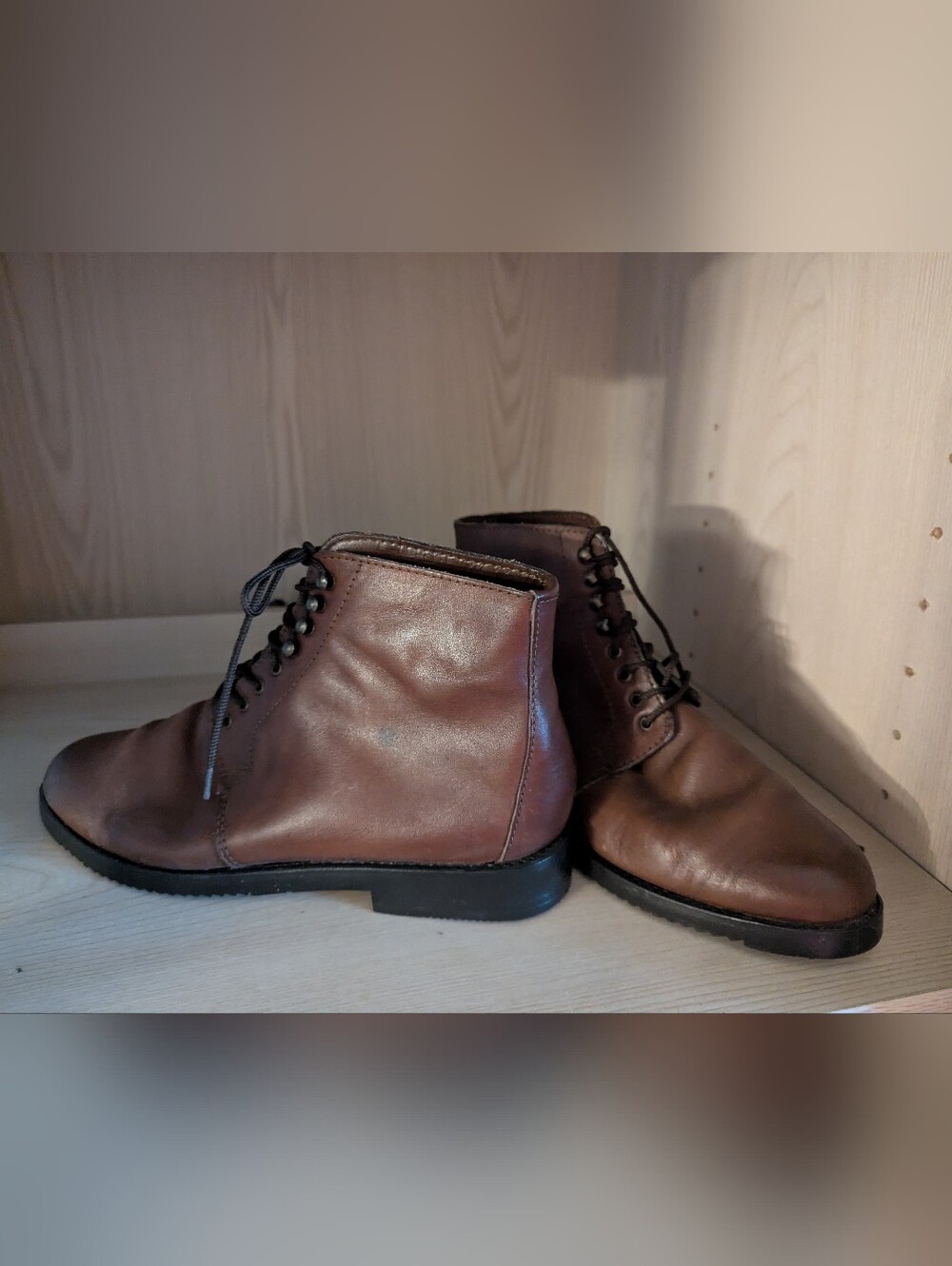 Women's Brown Leather Lace-Up Boots. Never Worn.